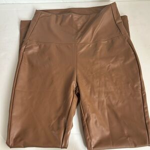 Zenana brown high rise faux leather leggings